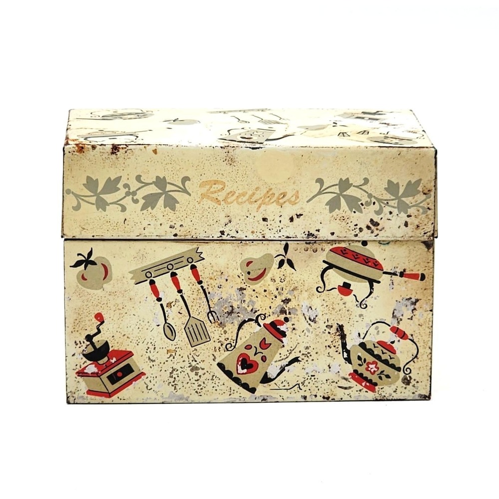 Vintage Ohio Art Co Metal Recipe Box 1960s Retro Kitchenware Tin Coffee Pot